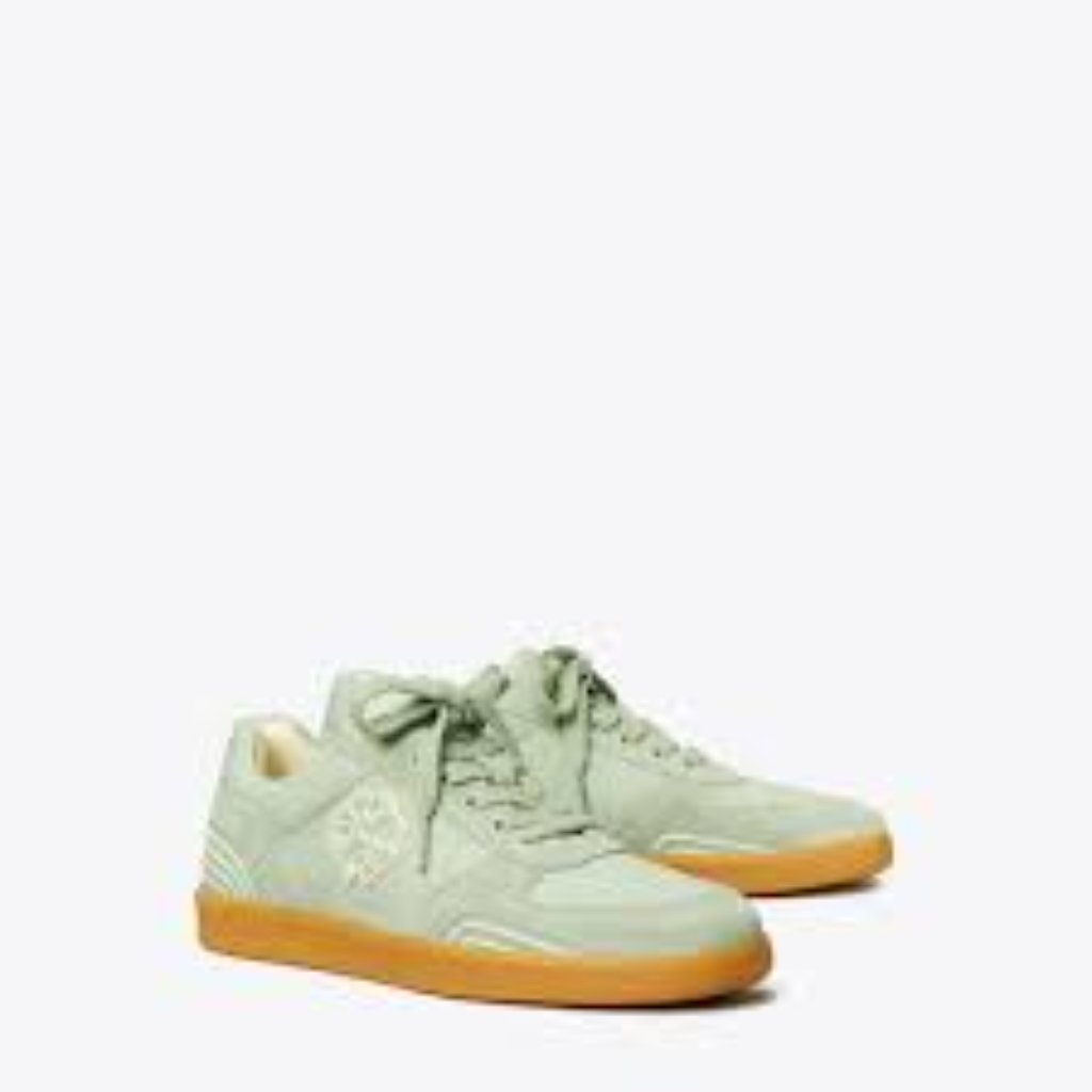 Nib Tory Burch Clover Court Lace Up Low Top Sneakers Mint Green